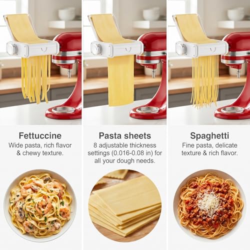 Gvode 3-in-1 Pasta Attachment for KitchenAid Stand Mixer, Includes Spaghetti Cutter, Pasta Roller and Fettuccine Cutter, Pasta Maker, Noodle Maker, Pasta Machine