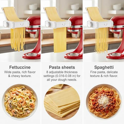 Gvode 3-in-1 Pasta Attachment for KitchenAid Stand Mixer, Includes Spaghetti Cutter, Pasta Roller and Fettuccine Cutter, Pasta Maker, Noodle Maker, Pasta Machine