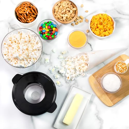 Nostalgia 8-Cup Hot Air Popcorn Maker & Bowl - 2-In-1 Bowl & Lid, 2 oz Measuring Cup - Oil-Free Pop Corn for Movie Night, Snacks, Birthday Parties, and More - White