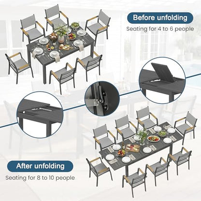 FansaFurn Patio Furniture Set with 92" Extendable Dining Table, Patio Table Set for 4–8 People, All-Weather Aluminum Outdoor Furniture, Outdoor Dining Set for Backyard, Porch, and Garde, Grey