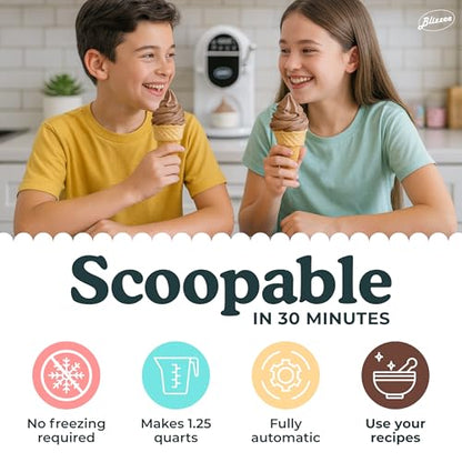 BLIZZEE Soft Serve Ice Cream Machine 1.25Qt | No Pre-Freezing Countertop Ice Cream Maker for Home | Built-In Compressor | Adjustable Hardness, LED Display | Frozen Yogurt, Gelato, Dairy Free