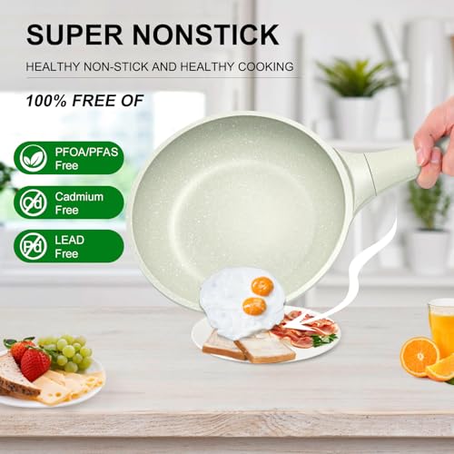 Xuanying 8 Inch Non Stick Frying Pan with Lid - Omelette & Egg Pan Skillet | PFOA/PFAS Free Healthy Cookware | All Stovetop & Dishwasher Safe | Heat Resistant Handle | Eco-Friendly
