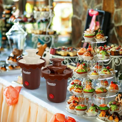 Yummy Sam 6oz Mini Chocolate Fountain Machine, 2 Tier Tower Plastic Cheese Electric Fountain BPA Free, Chocolate Melt Machine, for 2-3 People, Parties, 200ml Capacity with 10 Plastic Forks