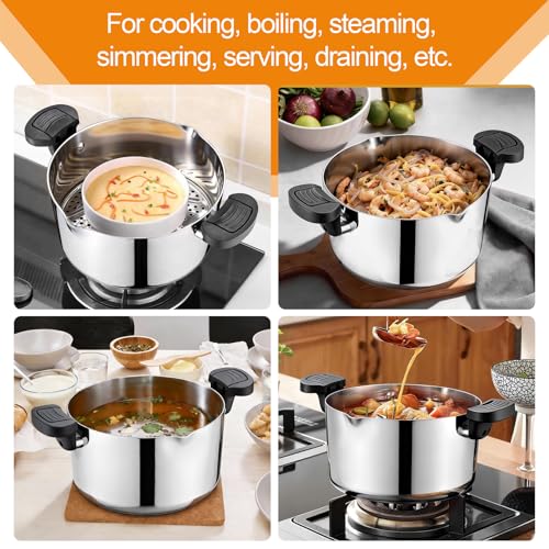 P&P CHEF Pasta Pot with Strainer Lid, 6 Quart Stainless Steel Stock Pot For Kitchen Cooking Boiling, Visible Glass lid & Heat-Proof Lockable Handles, Dishwasher Safe