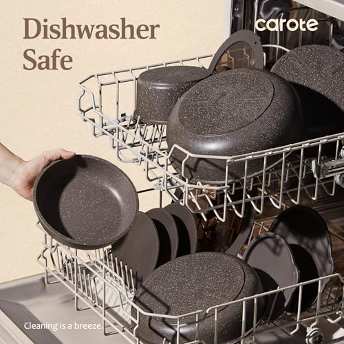 CAROTE 21PCS Pots and Pans Set Non Stick with Detachable Handle, Nonstick Cookware Sets, Cooking Kitchen Set, Oven/Dishwasher Safe, Induction Cookware, Brown, RV Kitchen Pot and Pan