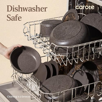 CAROTE 21PCS Pots and Pans Set Non Stick with Detachable Handle, Nonstick Cookware Sets, Cooking Kitchen Set, Oven/Dishwasher Safe, Induction Cookware, Brown, RV Kitchen Pot and Pan