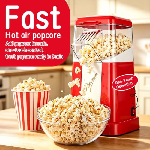 Hot-Air Popcorn Maker, 18-Cup Capacity for Oil-Free Fresh Popcorn Popper