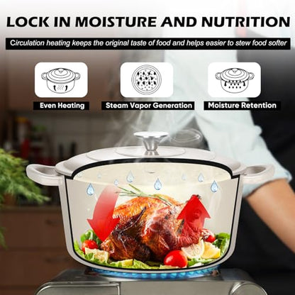 TeamFar 5Qt Dutch Oven, Enameled Cast Iron Dutch Oven with Lid & Dual Handles for Cooking Baking Braising Simmering, Healthy & Sturdy, Oven & Various Stovetops Safe, Non-stick & Easy Clean - Khaki