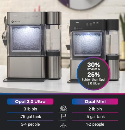 GE Profile Opal MINI PRO Nugget Ice Maker w/Side Tank, Portable Countertop Pebble Ice Machine, 36 lbs/Day, Top Fill, 6 Pack Descaler & Scoop, Stainless Steel
