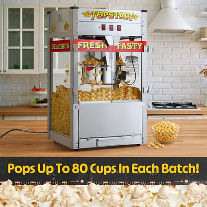 Top Star Popcorn Machine - 12oz Stainless-Steel Kettle, Reject Kernel Tray, Warming Light, and Accessories by Great Northern Popcorn (Red and Yellow)