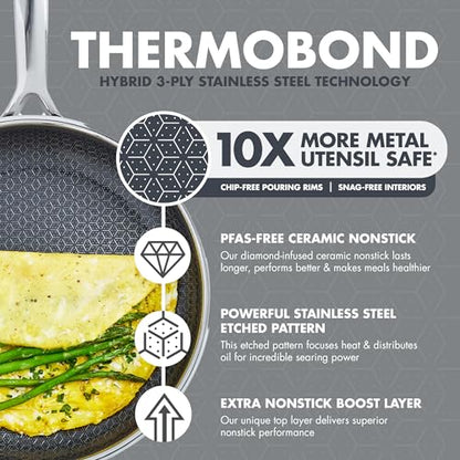 GreenPan Spectra 10 Piece Cookware Set,Hybrid Tri-Ply Stainless Steel, PFAS-Free Ceramic Nonstick Textured Cooking Surface,Induction Pots & Pans with Lids, Dishwasher Safe,Oven & Broiler Temp to 850˚F