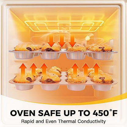 HONGBAKE Bakeware Sets, Baking Pans Set, Nonstick Oven Pan for Kitchen with Wider Grips, 10-Piece Including Rack, Cookie Sheet, Cake Pans, Loaf Pan, Muffin Pan, Pizza Pan - Pink