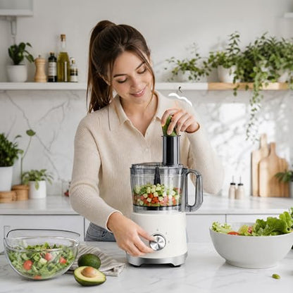 KMfurnila Electric Food Processor 10.5 Cup, Multi-Function Vegetable Chopper with French Fry Slicer, Dough Mixer, Easy to Clean, Secure Design, Stainless Steel, for Vegetables, Smoothie, Fruit