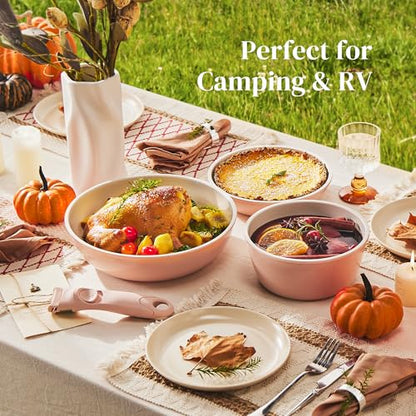 Redchef 16pcs Ceramic Pots and Pans Set Non Stick, Nonstick Kitchen Cookware Set with Detachable Handle, Non Toxic, PFAS PFOA & PTFE Free, RV Cookware Set for Camping, Dishwasher/Oven Safe (Pink)
