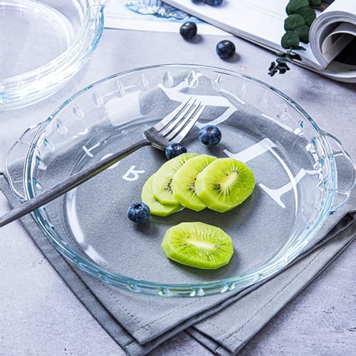 1 Pack Round Glass Pie Pans for Baking Round Baking Dishes with Handles for Apple Pie Pumpkin Pie Salads(Clear 9in)
