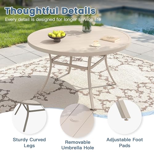 DIFY 7 Piece Patio Dining Set, 50" Round Table & Metal Chairs, Sandshell