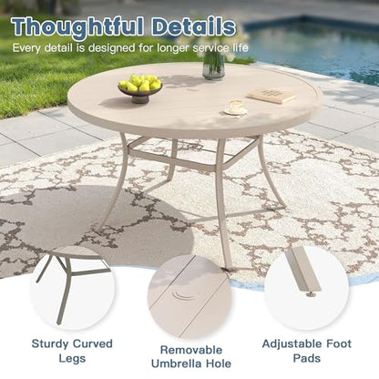 DIFY 7 Piece Patio Dining Set, 50" Round Table & Metal Chairs, Sandshell
