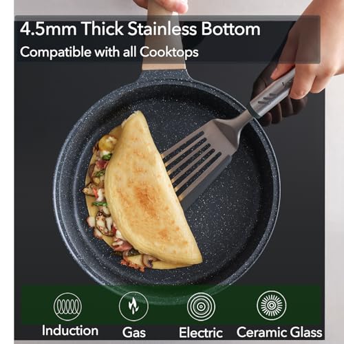 AnimoZest Nonstick Deep Frying Pan with Lid, 3.5 QT Swiss Granite Coating Sauté Pan, 10 Inch Healthy Non Stick Skillet Cooking Pan with Stay Cool Handles, PFOA Free, Induction Ready.