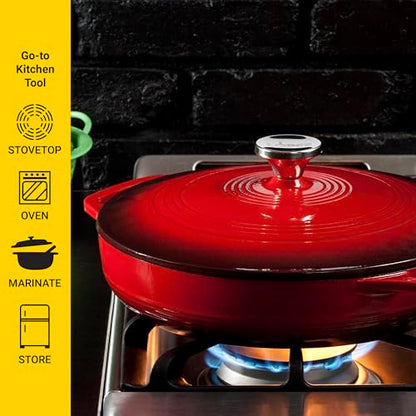 Lodge Essential Enamel Braiser 3.5 Quart - Refrigerator- & Oven-Safe up to 500° F - Heat-Retaining, Induction-Safe & PFAS-Free Enamel Cookware - Island Spice Red