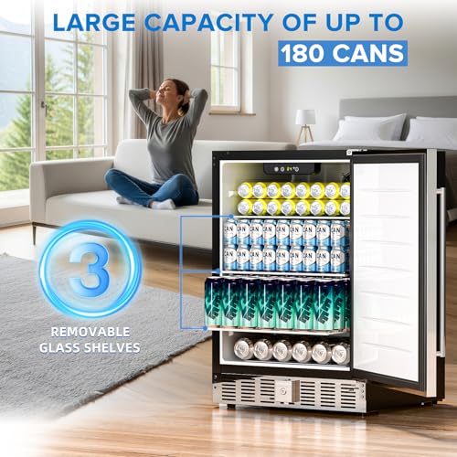 Antarctic Star 24 Inch Outdoor Beverage Refrigerator, 180 Can Stainless Steel Mini Fridge, Undercounter Built-in or Freestanding, Fast Cooling Low Noise Wine Cooler for Home Patio, 32-50°F