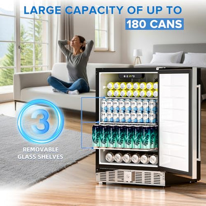 Antarctic Star 24 Inch Outdoor Beverage Refrigerator, 180 Can Stainless Steel Mini Fridge, Undercounter Built-in or Freestanding, Fast Cooling Low Noise Wine Cooler for Home Patio, 32-50°F