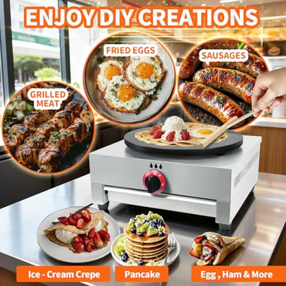 XXUNYNUIN Commercial Gas Crepe Maker 16-Inch Crepe Machine Adjustable Temperature Control Nonstick Stainless Steel Pancake Griddle Machine for Kitchen