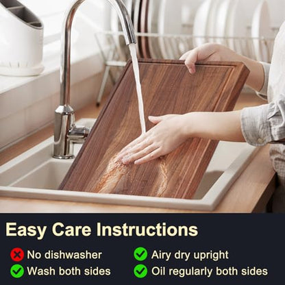 Walnut Wooden Cutting Boards for Kitchen, Solid Wood Cutting Board Set - Charcuterie & Chopping Butcher Block for Meat - Kitchen Gadgets Gift (Walnut 17in*12in)