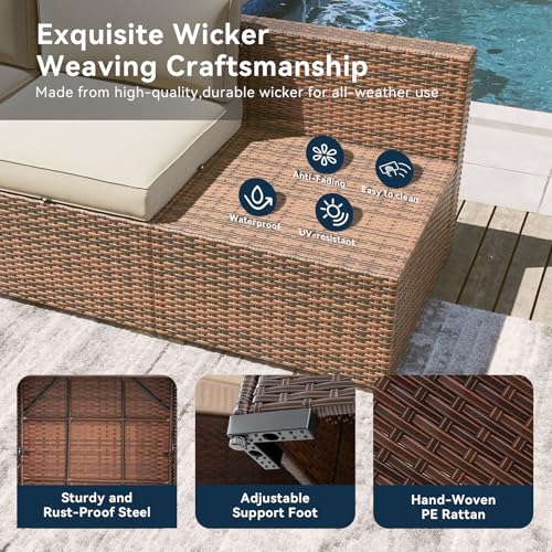 LazySunsets 7 Piece Outdoor Patio Furniture Set with Coffee Table, Outdoor Patio Furniture Sets with Waterproof Cover, Wicker Rattan Outdoor Conversation Set for Backyard & Garden, Beige