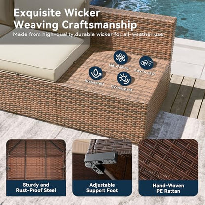 LazySunsets 7 Piece Outdoor Patio Furniture Set with Coffee Table, Outdoor Patio Furniture Sets with Waterproof Cover, Wicker Rattan Outdoor Conversation Set for Backyard & Garden, Beige