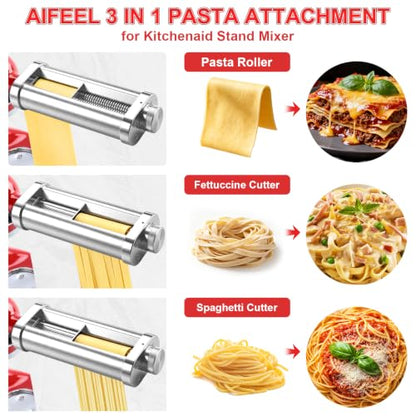 3-in-1 Pasta Maker Attachment for KitchenAid Mixer, Metal Pasta Accessories