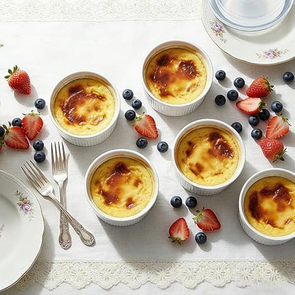 14 oz Ceramic Ramekins with Lids, Set of 4 Oven Safe Porcelain Creme Brulee Ramekins for Baking, Souffle, Pudding, Dessert, Dip, Leftovers & Food Storage, (White)