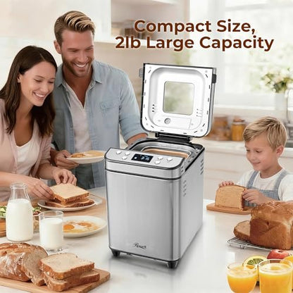 Rosewill 25-in-1 Automatic Bread Maker Machine with 3 Loaf Size up to 2 Lb, 700W High Power Dual Heater Bread Maker with BPA-free Nonstick Coating Pan, Max 15 Hours Delay Timer, Low Noise - Silver