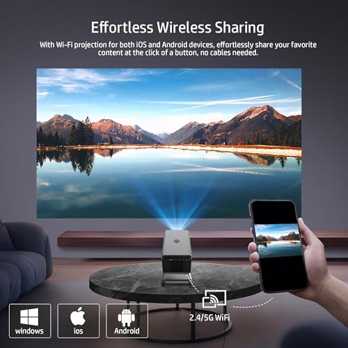 HP MC450 Smart Mini Portable Projector with WiFi & Bluetooth, Official Licensed Apps, Short Throw Projector with 4K Support, Voice Control, USB-C, Movie Projector for Bedroom & Outdoor