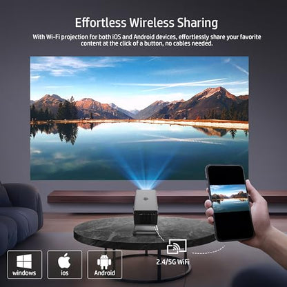 HP MC450 Smart Mini Portable Projector with WiFi & Bluetooth, Official Licensed Apps, Short Throw Projector with 4K Support, Voice Control, USB-C, Movie Projector for Bedroom & Outdoor