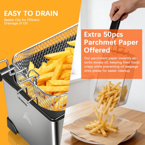 CATTLEMAN Deep Fryer with Oil Filtration, 1600W, 3L, Stainless Steel