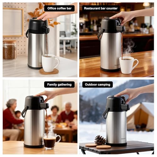 TOMAKEIT Airpot Coffee Carafe for Keeping Hot,102oz/3L Coffee Dispenser Thermal with Pump,Insulated Stainless Steel Hot Beverage Dispenser for Parties,Thermal Carafe for Hot Drinks Water Tea Chocolate