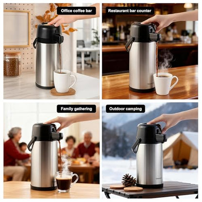 TOMAKEIT Airpot Coffee Carafe for Keeping Hot,102oz/3L Coffee Dispenser Thermal with Pump,Insulated Stainless Steel Hot Beverage Dispenser for Parties,Thermal Carafe for Hot Drinks Water Tea Chocolate