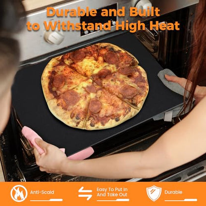 Large Cast Iron Pizza Stone Set for Oven & Grill - 16x13.4x1/4 Inch Steel Pizza Baking Stone, 4 PCS Pizza Making Accessories Kit for Barbecue, Sourdough Bread & Large Pizzas