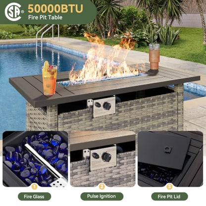 Aoxun 7-Piece Wicker Rattan Patio Furniture Set with 44" Fire Pit Table