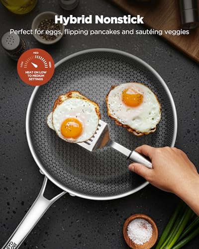 Yonida Non Stick Frying Pans, 12-inch with Lid, Hybrid Fajita Pans Nonstick,non stick Skillets Stainless Steel, Dishwasher & Oven-Safe, Induction Compatible Cooking Pan, PFOA Free Cookware