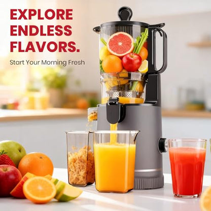 Laudlife Cold Press Juicer with 5.9" Wide Feed Chute, Integrated 100oz Capacity Hopper & Strainer Design, Easy Clean & BPA Free, Slow Masticating Juicer Machines for Whole Fruits Vegetables