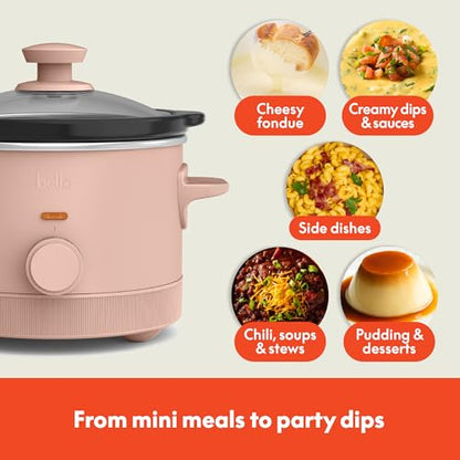 bella 1.5 Qt Slow Cooker with 3 Heat Manual Control, Ceramic Nonstick Coating, Dishwasher Safe Stoneware Pot and Tempered Glass Lid, Tangle Free Cord Wrap & Cool Touch Handles, Blossom