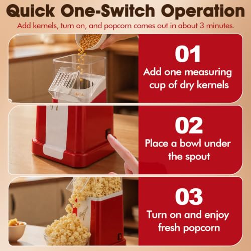 Flantor Hot Air Popcorn Popper 1200W, 12-Cup Mini Popcorn Maker