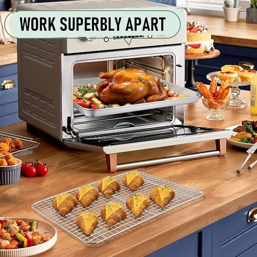 Homikit Baking Sheet with Wire Rack Set (1 Pan+1 Rack), 16" x 12" Stainless Steel Cookie Bacon Pan for Oven, Nonstick Jelly Roll Pan Baking Tray with Grid Cooling Rack for Cook Roast, Dishwasher Safe