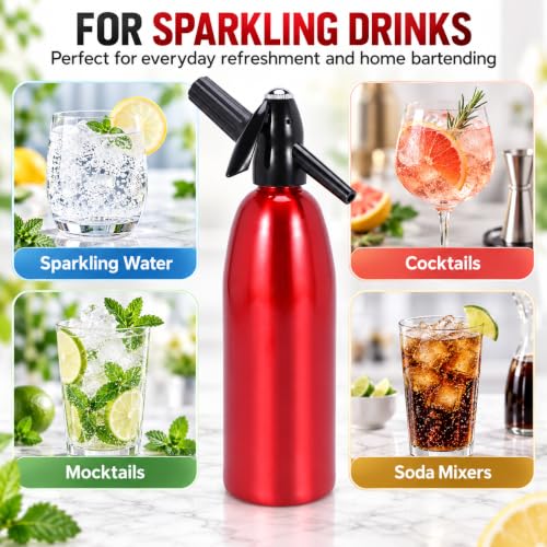 Soda Siphon, 1L Carbonated Water Machine, Soda Maker, Portable Aluminium Sparkling Water Maker for Home Bar Making Cocktails DIY Sparkling Drinks, Use 8 gram CO2 Cartridges (Not Included)