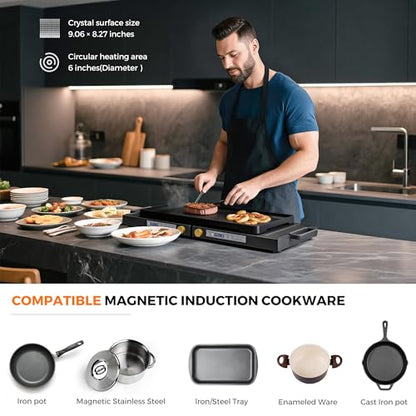 MOMOKOVA Double Induction Cooktop, 1800W Portable Dual Burner with 8 Power Levels, Sensor Touch Control & 99-Min Timer, Fold-n-Store Design for RV, Small Kitchen & Outdoor Cooking (black)