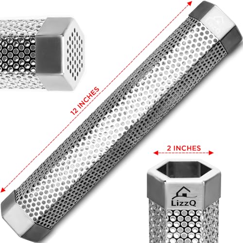 LIZZQ Premium Pellet Smoker Tube 12" (Set of 2) - 5 Hours of Billowing Smoke, Hot or Cold Smoking, for Any Grill or Smoker, An Easy and Safe Way to Provide Smoking, Free eBook Grilling Ideas & Recipes