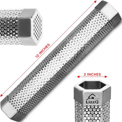 LIZZQ Premium Pellet Smoker Tube 12" (Set of 2) - 5 Hours of Billowing Smoke, Hot or Cold Smoking, for Any Grill or Smoker, An Easy and Safe Way to Provide Smoking, Free eBook Grilling Ideas & Recipes