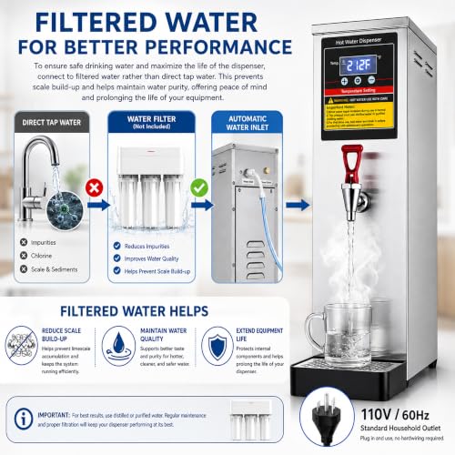 Commercial Hot Water Dispenser Countertop Water Boiler, 1600W 30L | 8GAL per Hour, Instant Hot Water Machine, Step-heating & 86-212°F Temperature Control, For Boba Tea Shop, Cafe, Office