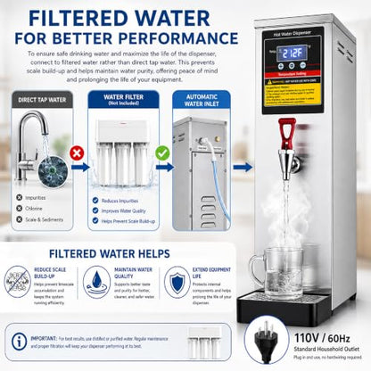 Commercial Hot Water Dispenser Countertop Water Boiler, 1600W 30L | 8GAL per Hour, Instant Hot Water Machine, Step-heating & 86-212°F Temperature Control, For Boba Tea Shop, Cafe, Office